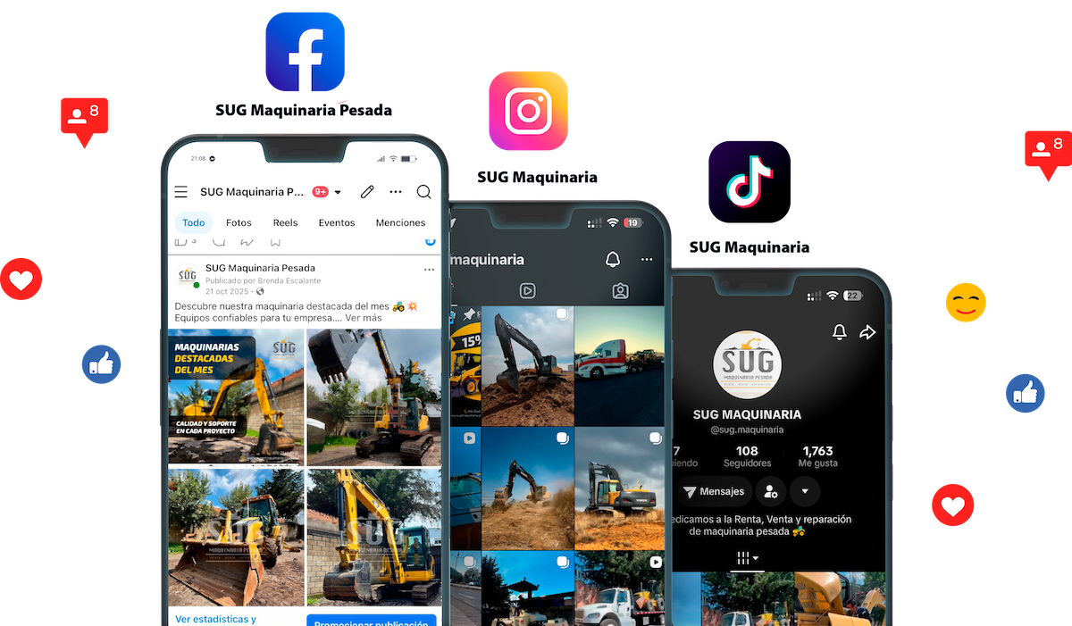 instagram facebook y tiktok de SUG Maquinaria