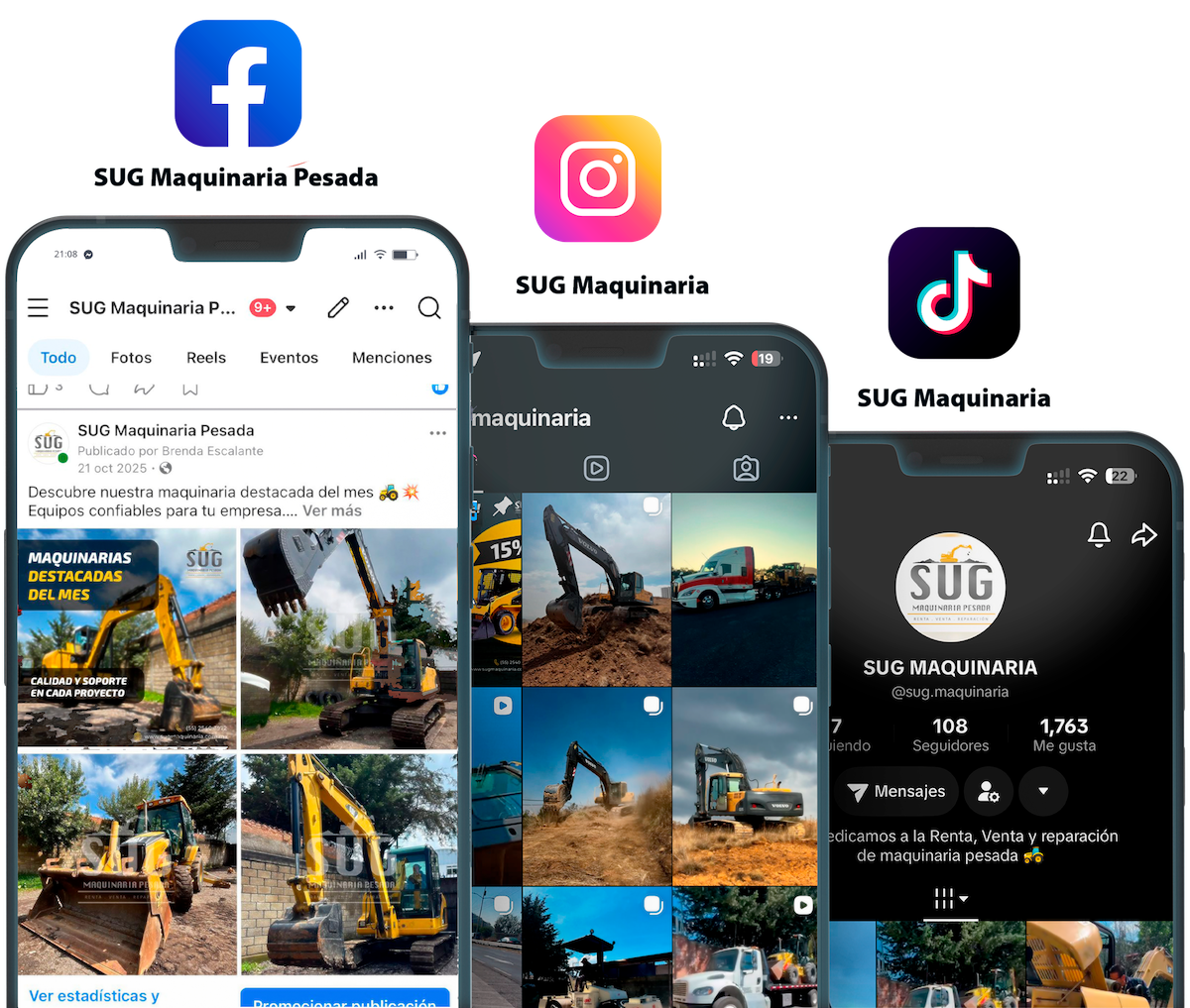 instagram facebook y tiktok de SUG Maquinaria